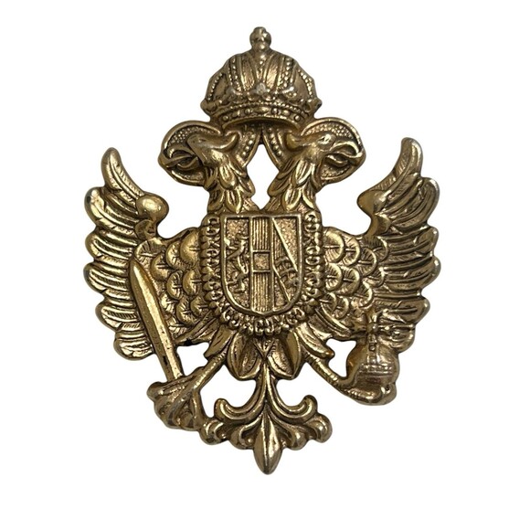 Vintage ACCESSOCRAFT NYC Brooch & Screw Back Earrings Coat of Arms Gold Tone Set - Picture 2 of 6